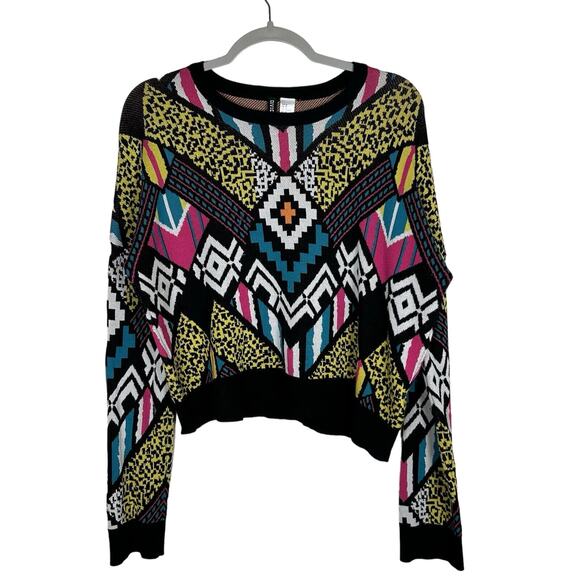VTG Divided Sweater Women’s Sz M Y2K Multicolor Aztec Graphics 80’s 90’s - Picture 1 of 10